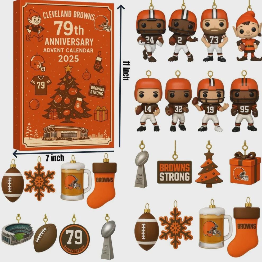 Discover Cleveland Browns 79th Anniversary Advent Calendar 2025, Browns Strong Countdown Gift, 24 Mini Collectible Ornaments