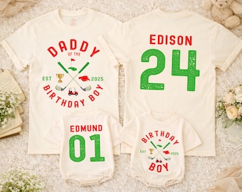 Golf Birthday Shirt, 1st Birthday Outfit, Hole in One Birthday Party, Personalized Gold Family Birthday Shirts, Golf birthday shirt
