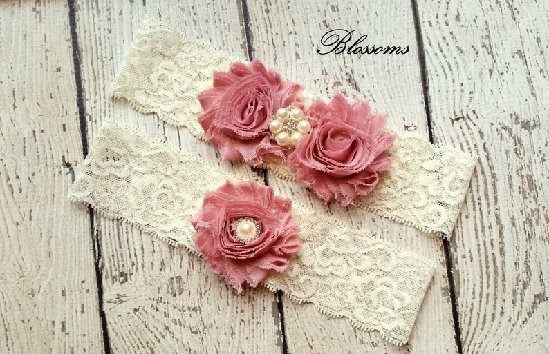 Vintage Garter Ivory Keepsake /& Toss Wedding Garter Garder Chiffon Flower Rhinestone Lace Garters VINTAGE PINK Bridal Garter Set