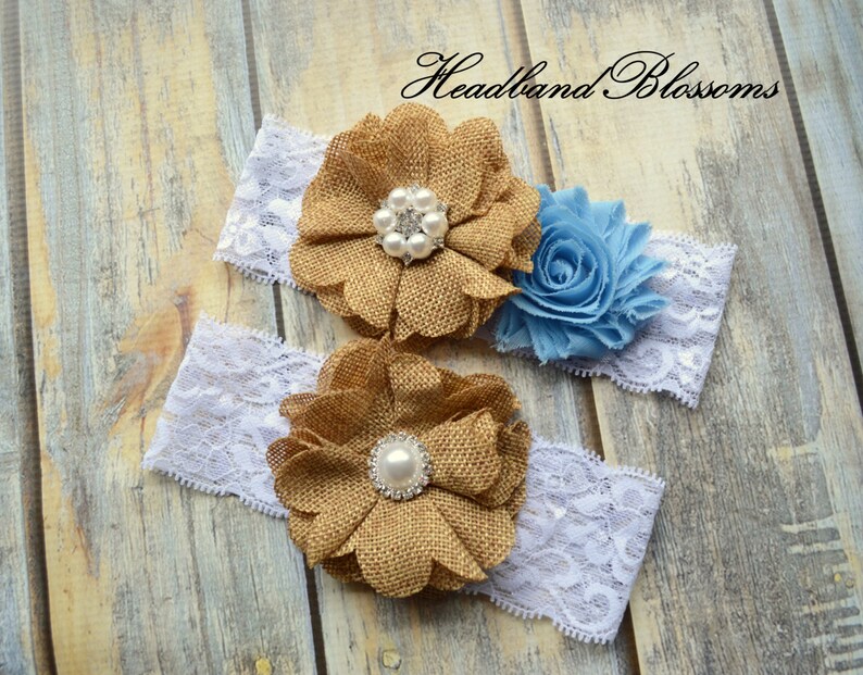 Rustic Wedding Something Blue White Keepsake /& Toss Wedding Garters BLUE Bridal Garter Set Burlap Flower Pearl Lace Garters