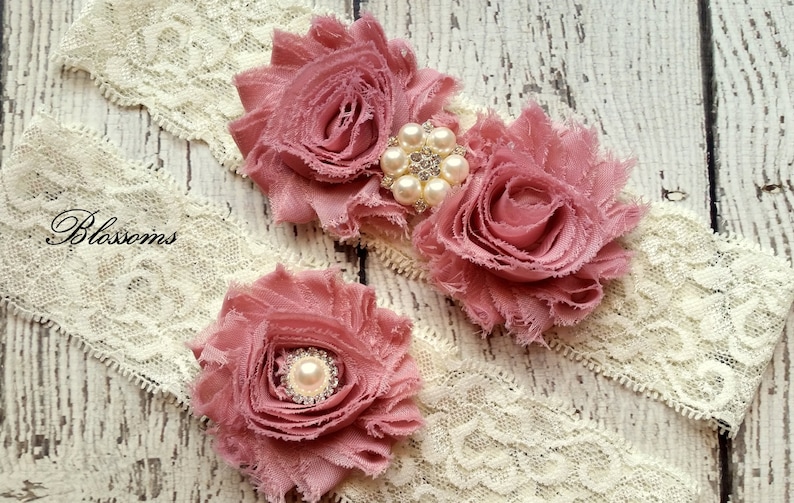 Vintage Garter Ivory Keepsake /& Toss Wedding Garter Garder Chiffon Flower Rhinestone Lace Garters VINTAGE PINK Bridal Garter Set