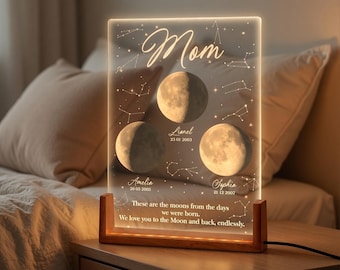 Custom Moon Phase Lamp for Mom – Personalized Star Map LED Light, Gift from Kids, We Love You to the Moon, Mother's Day Keepsake
