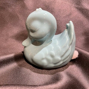 Vintage Andre Richard Teal Green Duck Vanity Cotton Ball Dispenser Figure