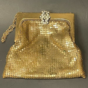 Vintage Whiting & Davis Gold Mesh Mini Evening Bag Art Deco Rhinestone Latch image 1