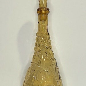 Vintage MCM Tall Amber Empoli Fruit Grapes Genie Bottle Decanter met stop