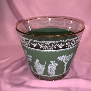 Vintage Wedgewood Jasperware Green Grecian Gold Rim Jeanette Hellenic Glass Ice Bucket