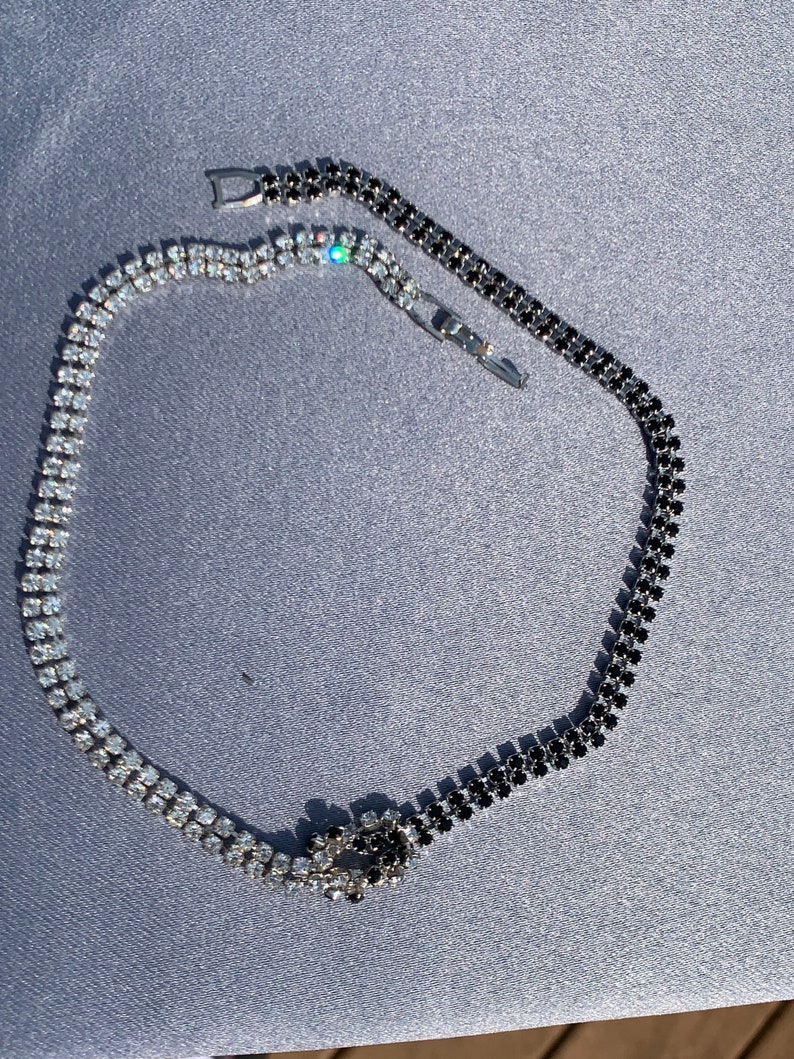 Beautiful Black and Diamond Tone Double Loop Necklace