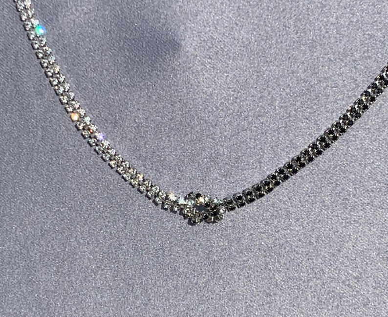 Beautiful Black and Diamond Tone Double Loop Necklace
