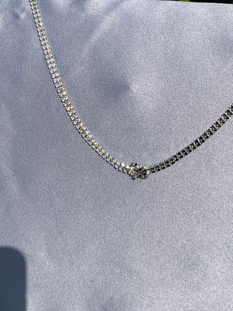 Beautiful Black and Diamond Tone Double Loop Necklace