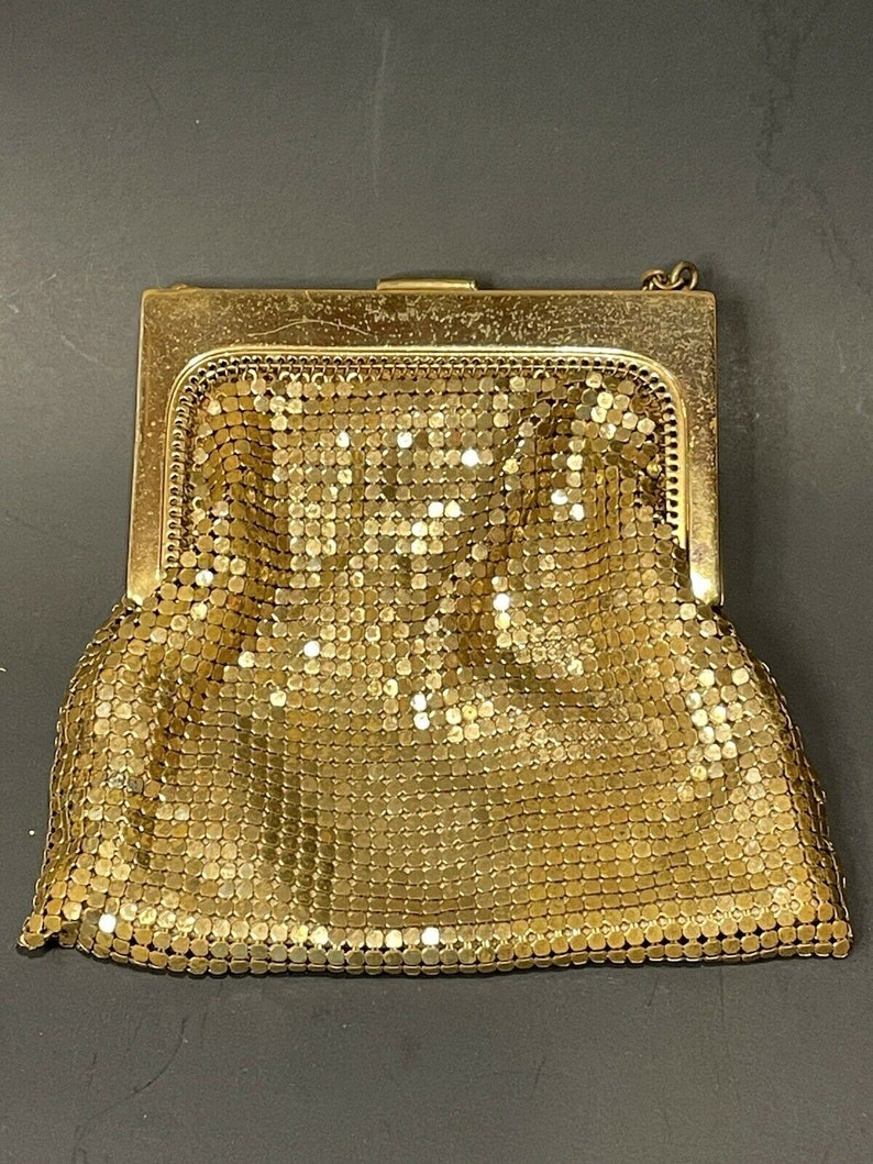 Vintage Whiting & Davis Gold Mesh Mini Evening Bag Art Deco Rhinestone Latch image 2