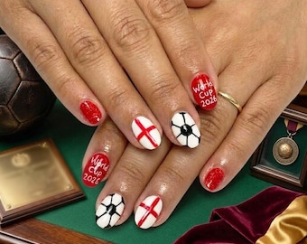 England Soccer Nails, Matchday Fan Merch, Three Lion Albion Heritage Anthem Sport Wear Press On Glue Fake Nails