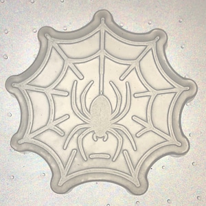 May include: A clear, spider web-shaped mold with a spider in the center. The mold is made of a translucent material and has a detailed design. The spider and web are raised, creating a 3D effect. Perfect for Halloween-themed crafts.