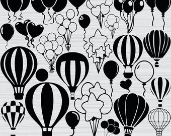 Puede incluir: Gráfico vectorial en blanco y negro de varios globos y globos aerostáticos. Incluye globos en forma de corazón, estrella y redondos, así como varios diseños de globos aerostáticos. Ideal para proyectos de arte digital.