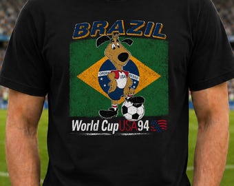 Brazil Soccer World Mascot Shirt, Brazil Football Fan Tee, Vintage Sports Graphic T-Shirt, Soccer Lover Gift, Unisex Tee