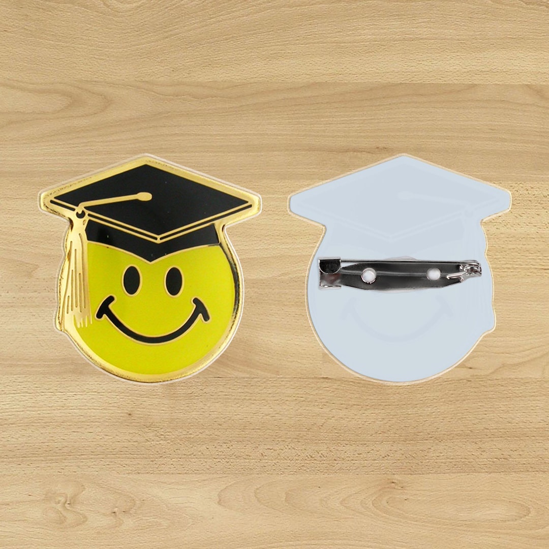 Smile Graduation Acrylic Pin, Happy Face Grad Cap Brooch, Cute Graduate ...