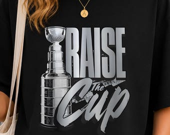 Raise The Cup Hockey T-Shirt, Championship Trophy Tee, Hockey Fan Graphic Shirt, Sports Victory Gift, Game Day Apparel