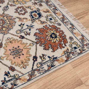 8X10 Cream Wool Hand-Knotted Oushak Rug with Flower Design I Free Shipping I zdjęcie 5