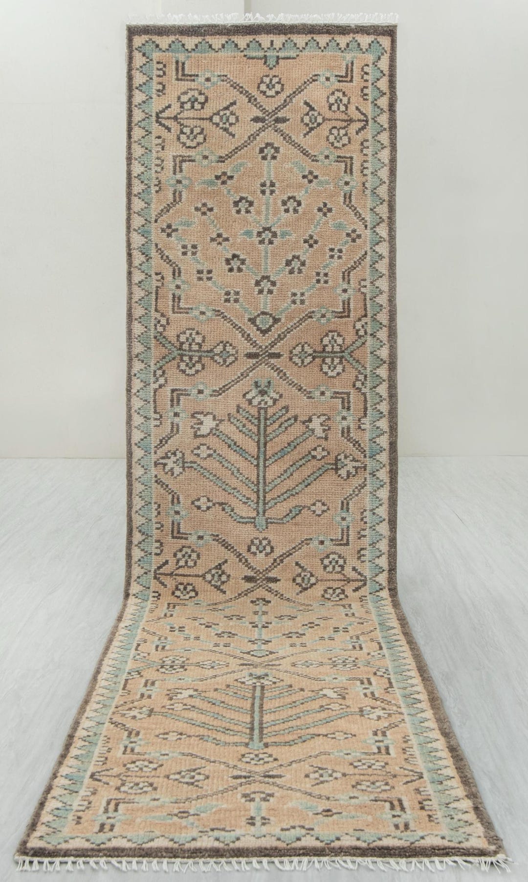 Custom Size Oushak Runner Rug Hand Knotted Plush Feel Wool Hallway ...