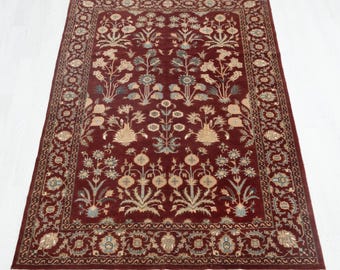 6x9 Royal Chobi Rust Red Floral Ziegler Wełniany Dywan w Stylu Perskim