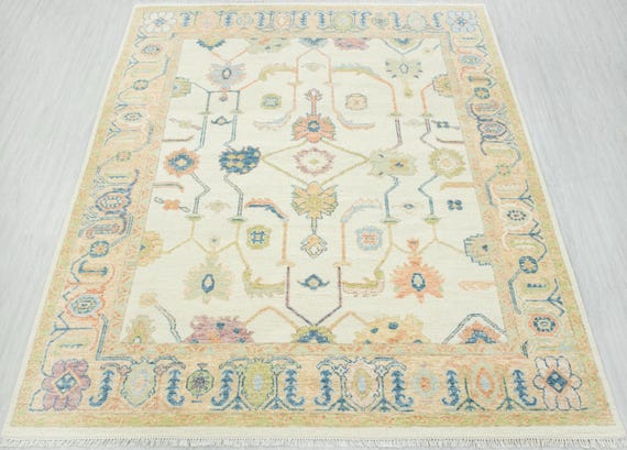 8x10 Ivory Light Gold 100% Wool Hand Knotted Customize Oushak Rug