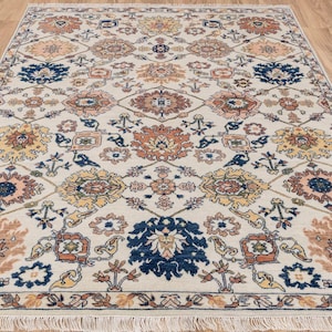 8X10 Cream Wool Hand-Knotted Oushak Rug with Flower Design I Free Shipping I zdjęcie 1