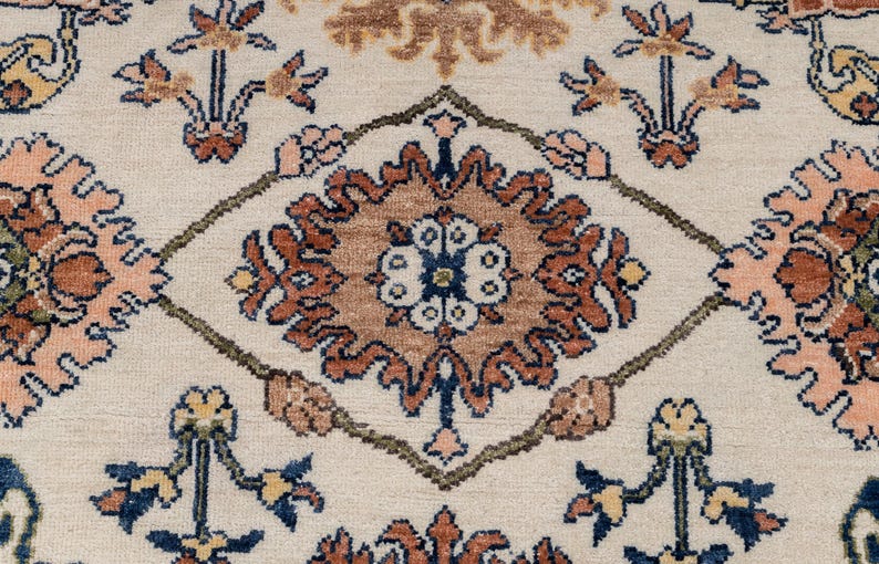 8X10 Cream Wool Hand-Knotted Oushak Rug with Flower Design I Free Shipping I zdjęcie 3