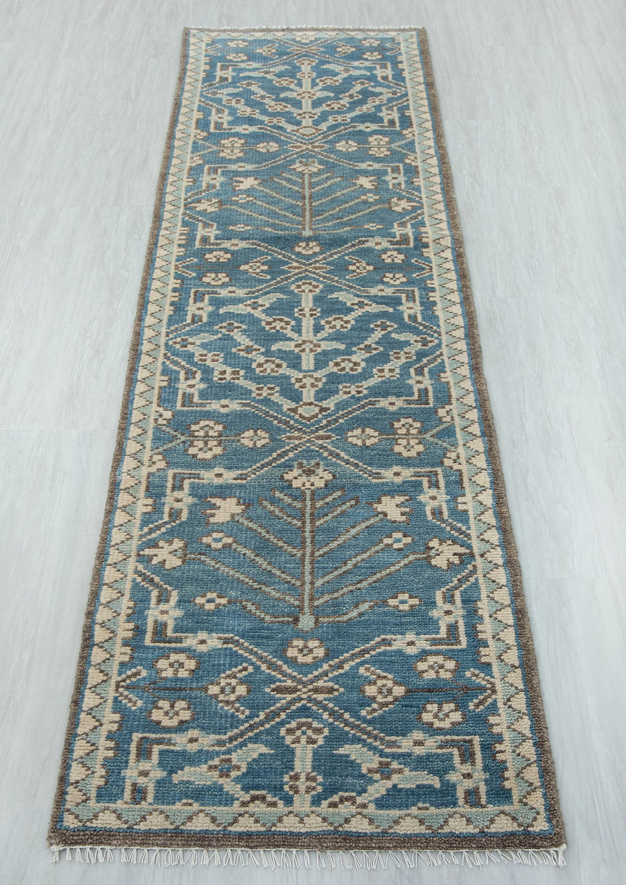 Hand Knotted Light Gold Oushak Wool Runner Rug - Hallway Staircase Rug ...