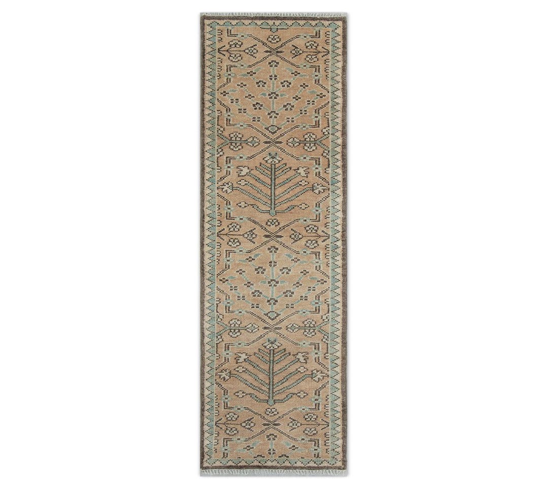 Hand Knotted Light Gold Oushak Wool Runner Rug - Hallway Staircase Rug ...