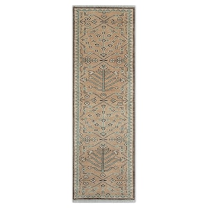 Hand Knotted Light Gold Oushak Wool Runner Rug - Hallway Staircase Rug