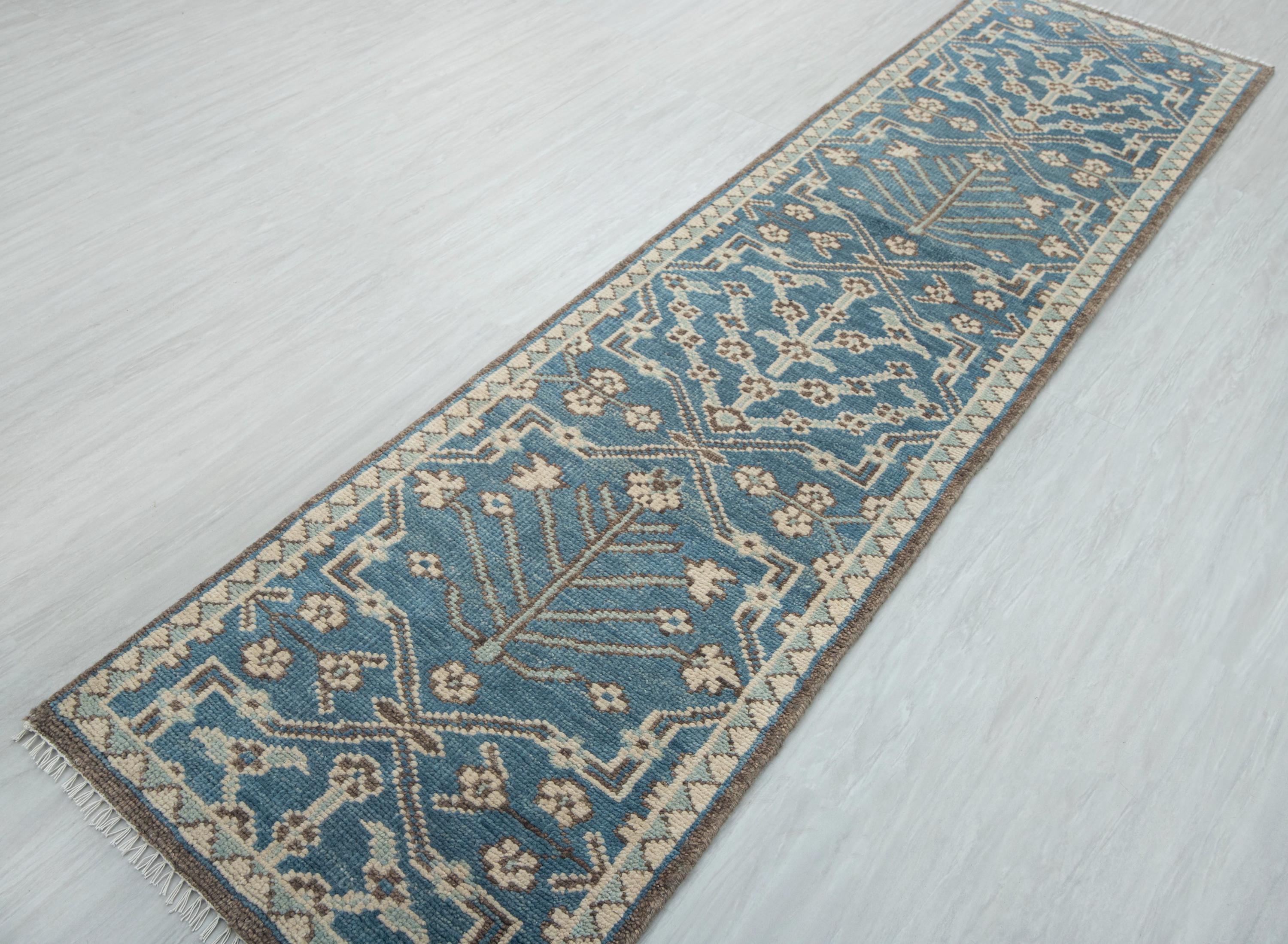 Hand Knotted Light Gold Oushak Wool Runner Rug - Hallway Staircase Rug ...
