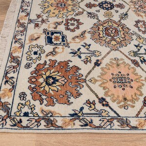8X10 Cream Wool Hand-Knotted Oushak Rug with Flower Design I Free Shipping I zdjęcie 7