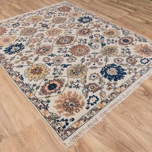 8X10 Cream Wool Hand-Knotted Oushak Rug with Flower Design I Free Shipping I zdjęcie 2