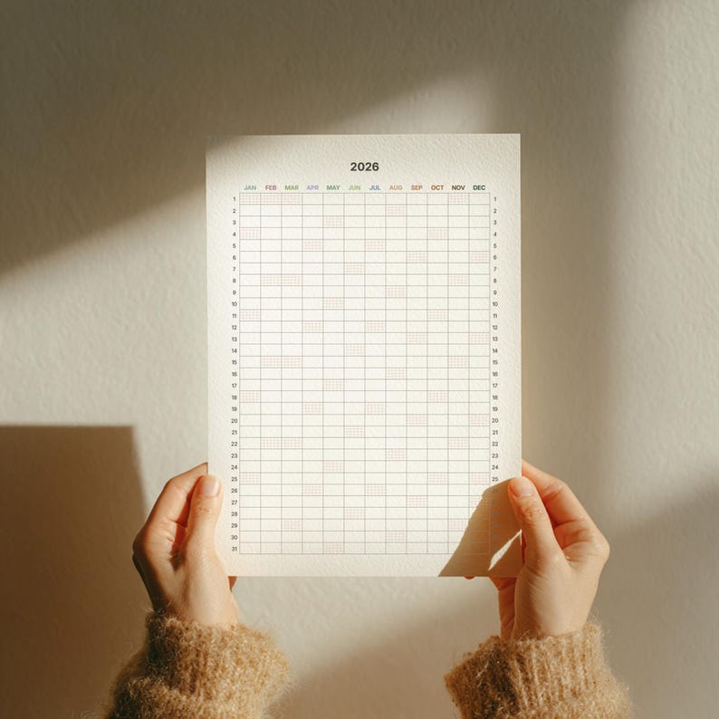2026 Year at a Glance Printable One Page Portrait Yearly Calendar PDF ...