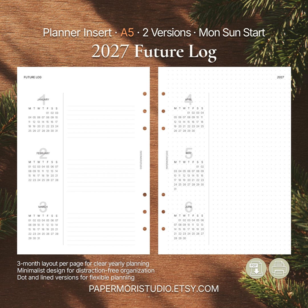 A5 2027 Future Log Printable • Yearly Planner Inserts • Quarter View ...