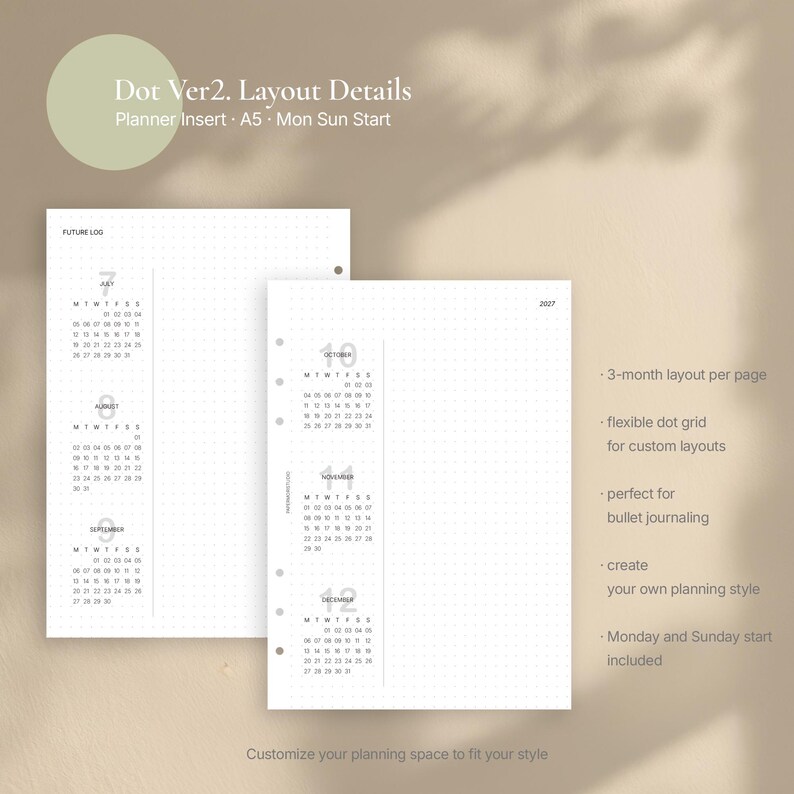 A5 2027 Future Log Printable • Yearly Planner Inserts • Quarter View ...