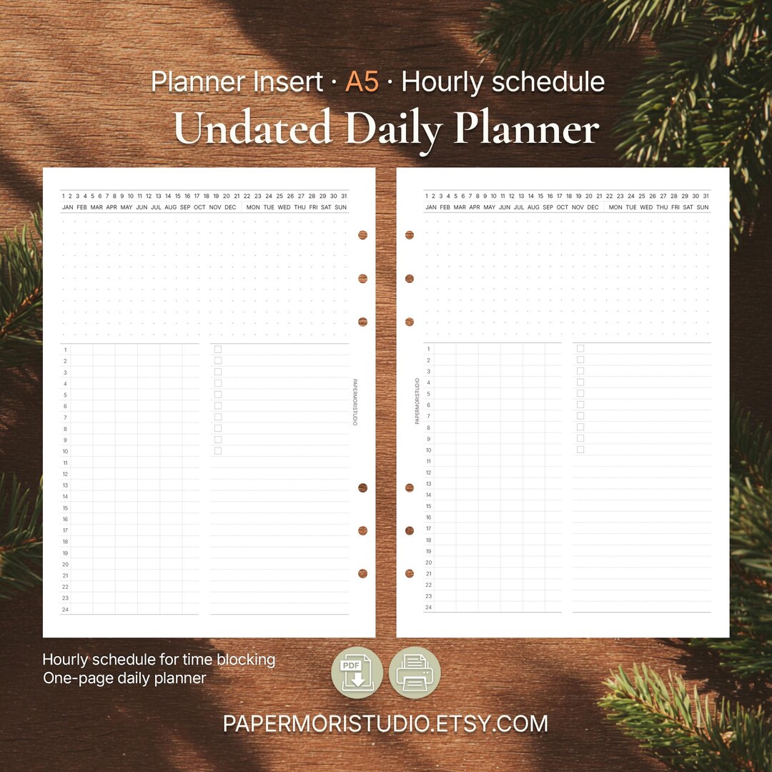 A5 Daily Planner Insert • Hourly Schedule, Time Blocking • Printable ...