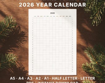 2026 Year at a Glance Printable One Page Portrait Yearly Calendar PDF