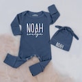 Personalized Modern First Middle Name Baby Bodysuit And Hat Set, Newborn Name Outfit, Baby Outfit for Hospital, Baby Boy Coming Home Outfit