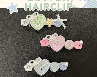 handmade | Heart Button Hair Clips | Hair accessories