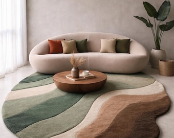 Hand Tufted Abstract Rug, Contemporary Organic Design Wool Rug for Modern Living Room