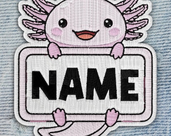 Custom Axolotl Name Patch, Personalized Cute Pet Embroidered Iron On Applique for Backpack Jacket Hat, Hook Loop