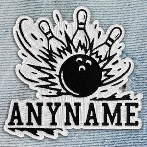 Custom Embroidered Bowling Name Patch, Personalized Iron On Applique (Hook Loop)
