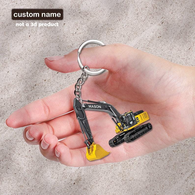 Digger Key Chain Custom Excavator 2D Flat Keychain, Personalized Heavy Machinery Keyring ...