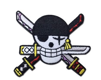 Anime Skull Iron-On Patch - Japanese Swordsman Applique for Backpacks and Hats