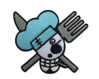 Chef Pirate Skull Embroidered Iron On Patch - Anime Style Crossbones with Fork and Knife for Jacket Backpack Hat