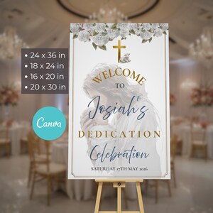 Paquete de letreros de bienvenida para la dedicación del bebé, fondo para la dedicación del bebé, póster de bienvenida para la iglesia en tonos neutros editables, decoración imprimible para la dedicación del niño.