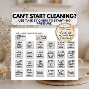 ADHD Cleaning Planner Stickers | Executive Dysfunction Planner | Hobonichi Style Undated Planner and Daily Coffee Tracker