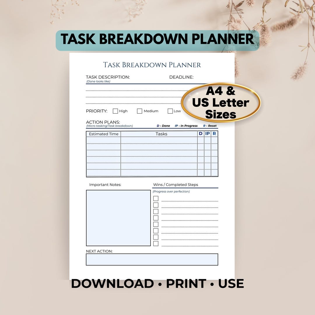 ADHD Task Breakdown Planner, Executive Dysfunction Planner, ADHD ...