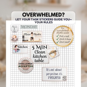 ADHD Cleaning Bundle Stickers | Executive Dysfunction Planner | Hobonichi Style Undated Planner and Daily Coffee Tracker