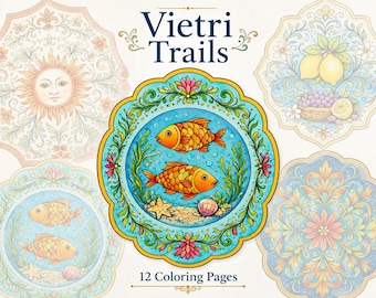Vietri Ceramic Trays Coloring Pages – 12 Printable Designs | Italian Style Adult Coloring